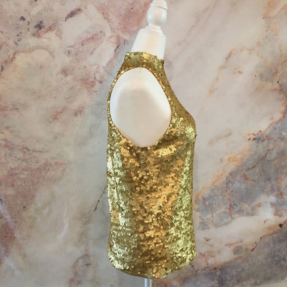 WHITE + WARREN Gold Sequin Mock Turtleneck Sleeveless Top - Picture 3 of 8